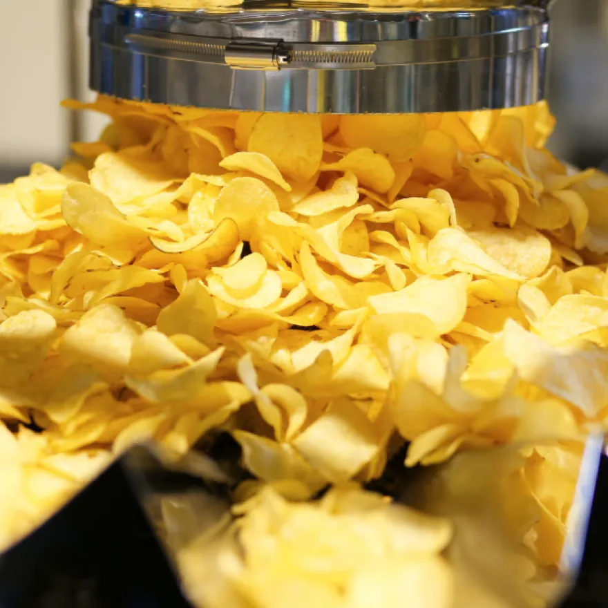 Papas fritas saliendo de la línea de producción