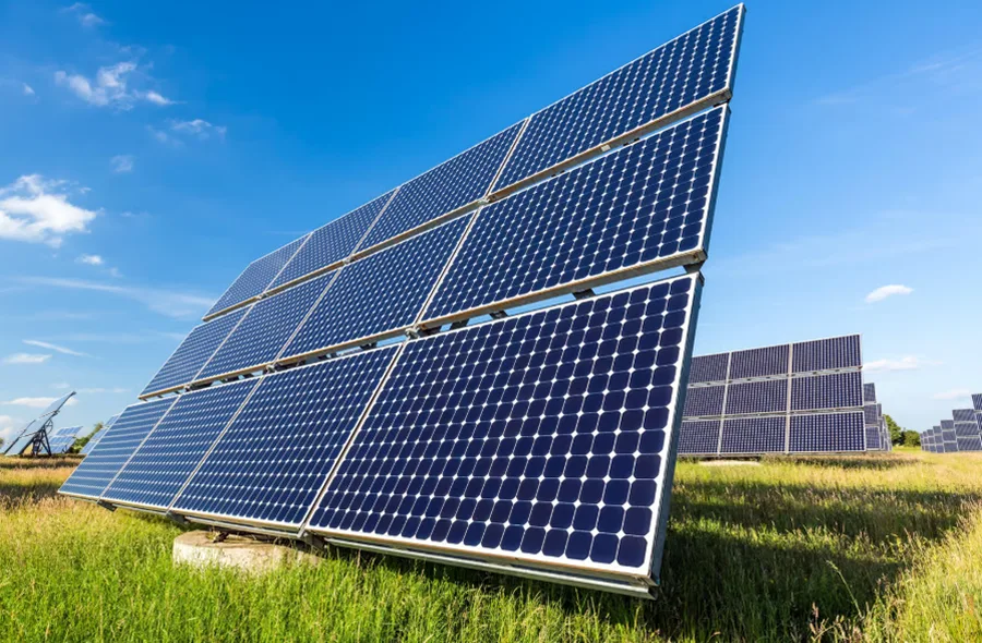 Paneles solares bajo cielo despejado